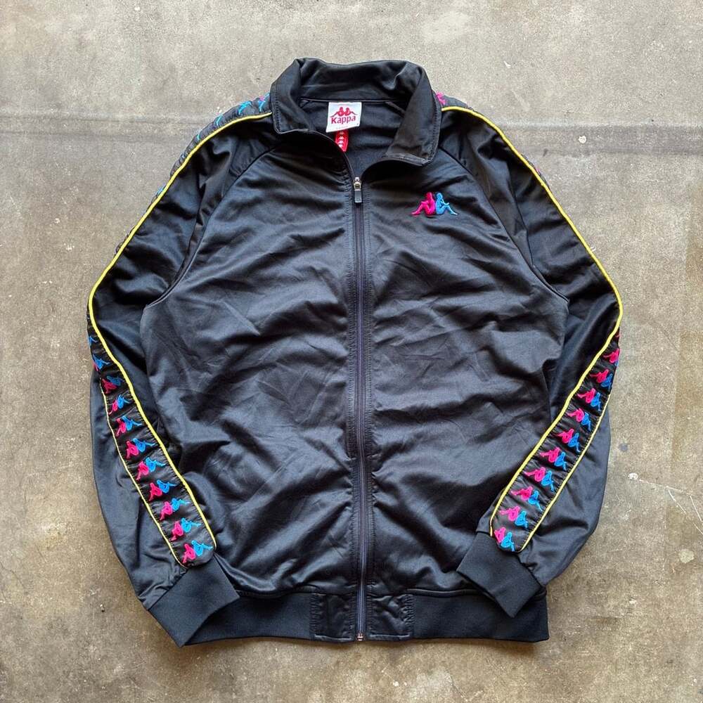 Y2K Kappa Track Jacket Size Large Black Pink Blue Full Zip
